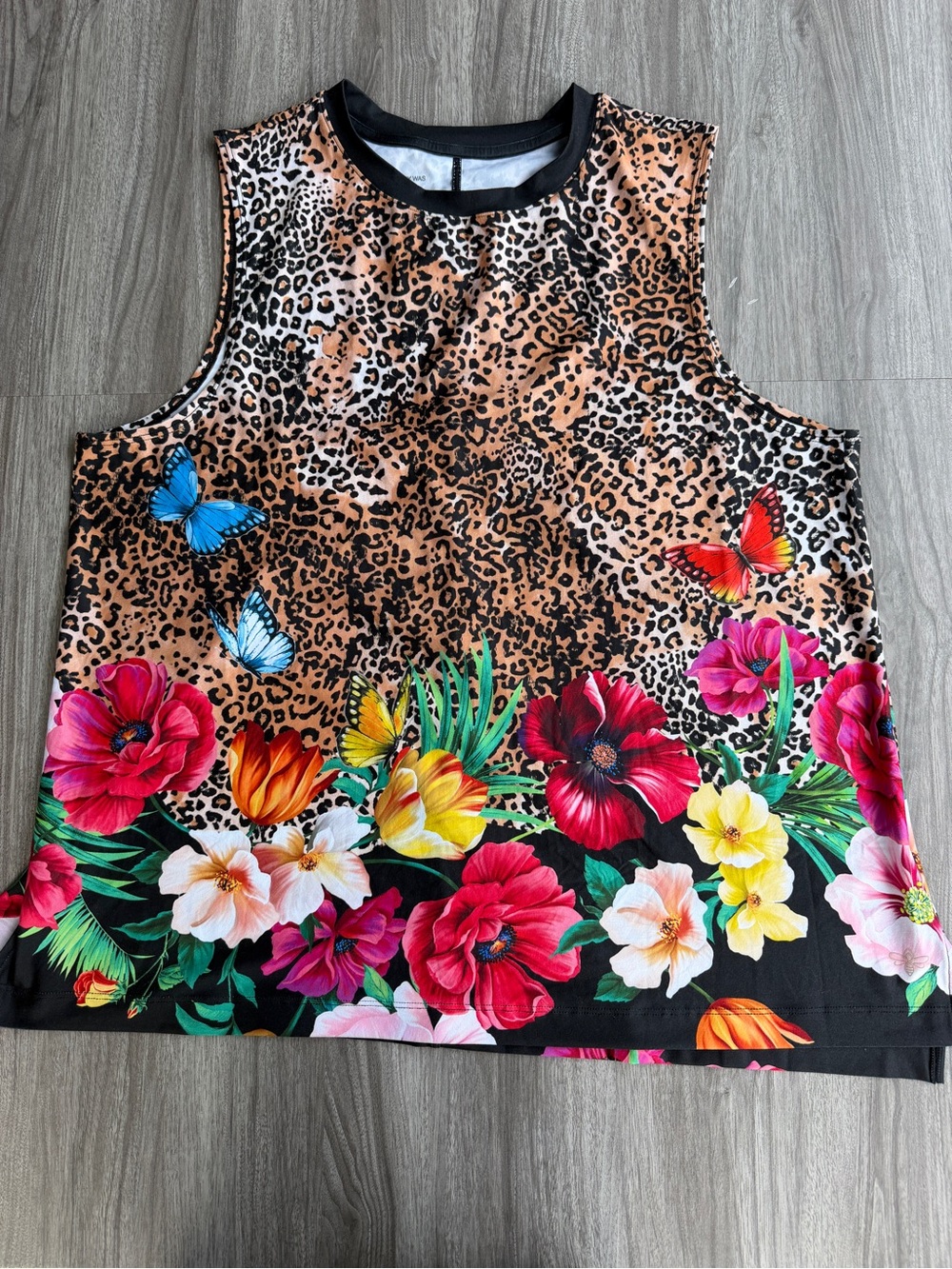 Johnny Was "Bee Active" Mayflower Leopard Floral Butterfly Tank Top Sz XL